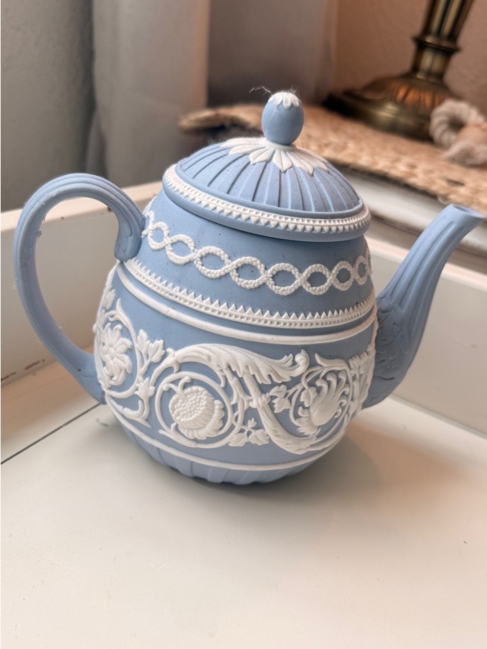 Classic Blue Jasperware-Style Decorative Teapot
